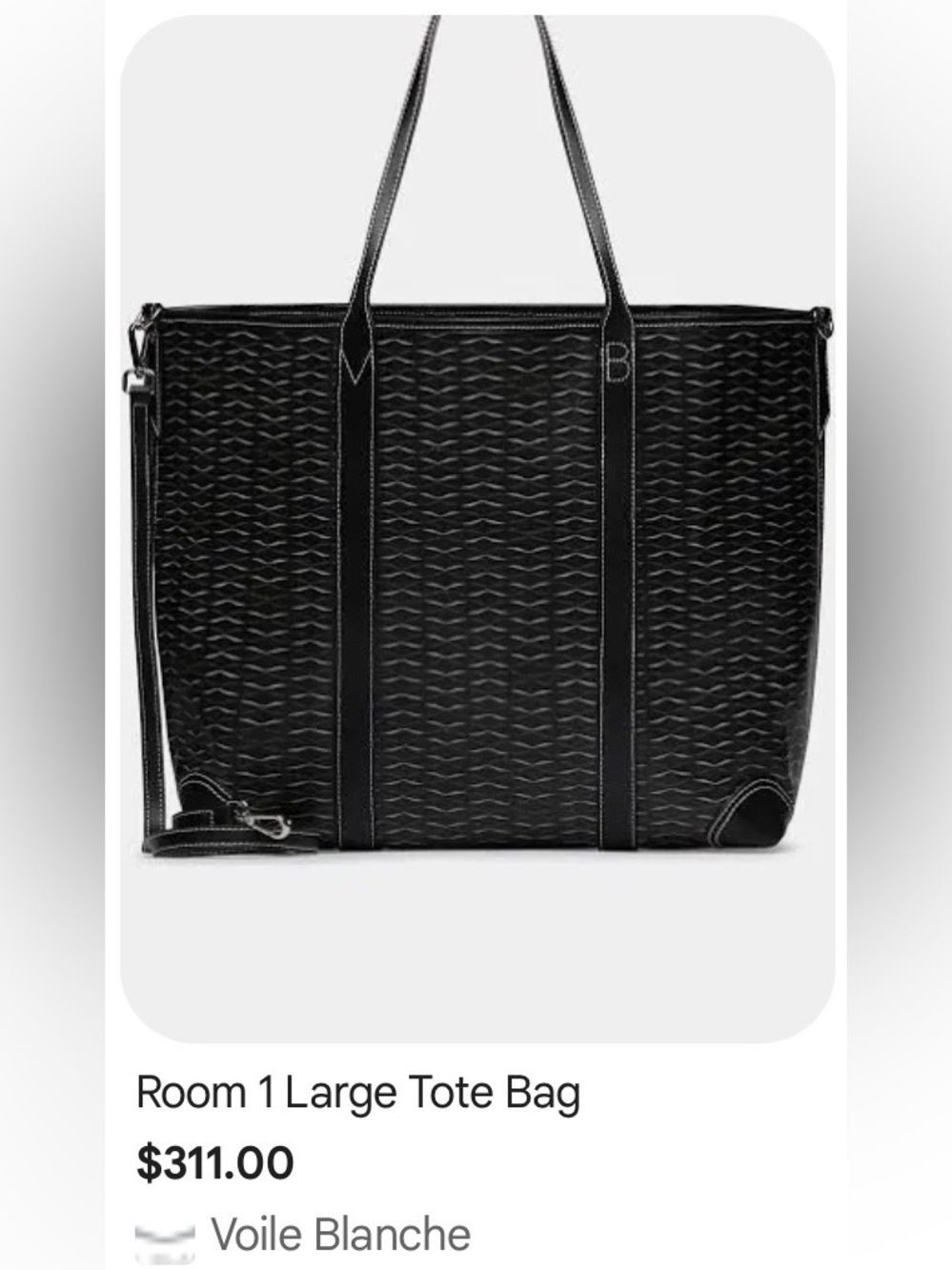 NWT VOILE BLANCHE ROOM 1 LARGE TOTE BAG in BLACK - Picture 5 of 16